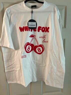 White Fox Oversized Graphic Tee With Love Cherry Limited Edition L XL NWT